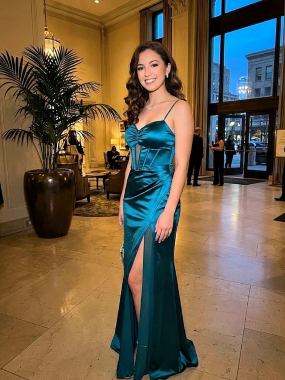 Teal Satin-Style Maxi Dress